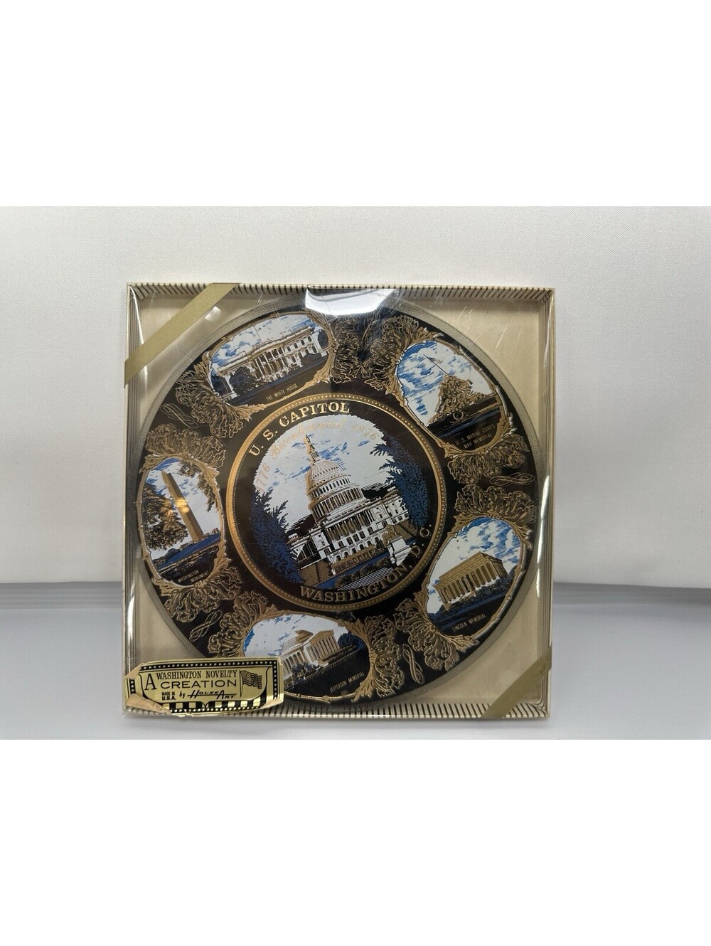 Vintage Houze Art Washington DC Souvenir Plate U.S. Capitol Landmarks With Box